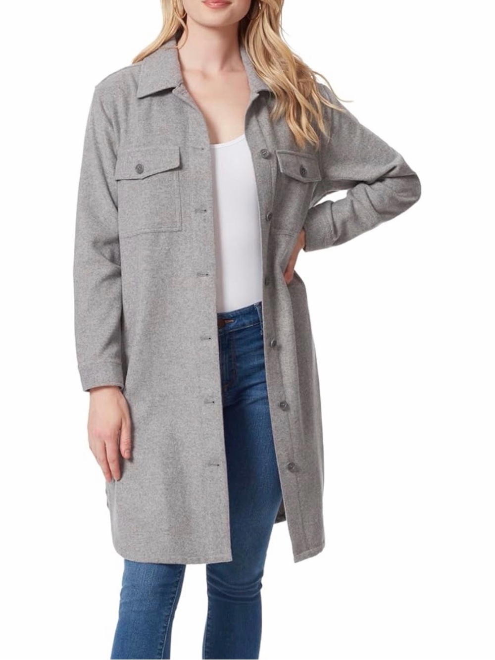 Jessica Simpson Gray Long Button-Front Trench Shacket